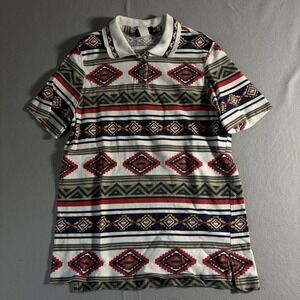 Roughrider Circle T Vintage 90s Aztec Southwestern Polo Shirt XL Made in USA